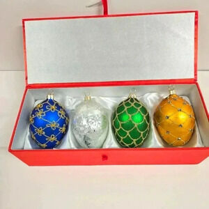 2006 Joan Rivers Ornaments Set of 4 Russian Faberge Inspired Glass Egg Ornaments